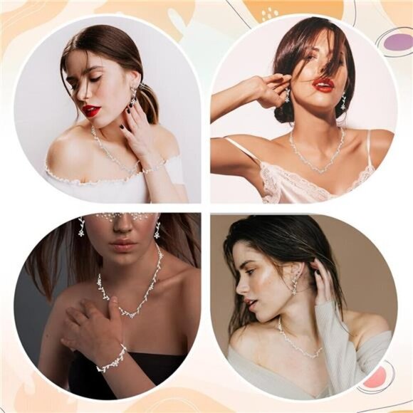 3 Piece Bridal Jewelry Set Crystal Necklace Earrings Bracelet Wedding Rhinestone - Picture 4 of 8